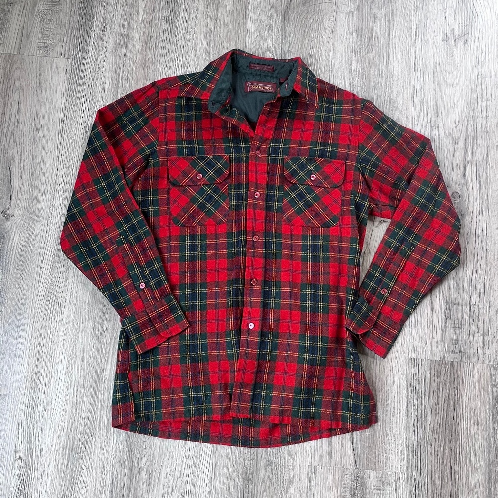 Adams Row Country Wool Plaid Button Shirt Medium virgin wool blend Flannel